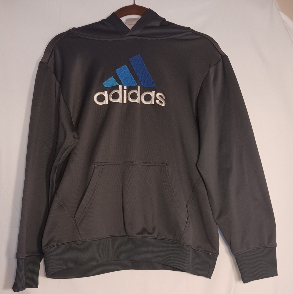 Boy's youth adidas solid gray long sleeve casual hoodie size:L